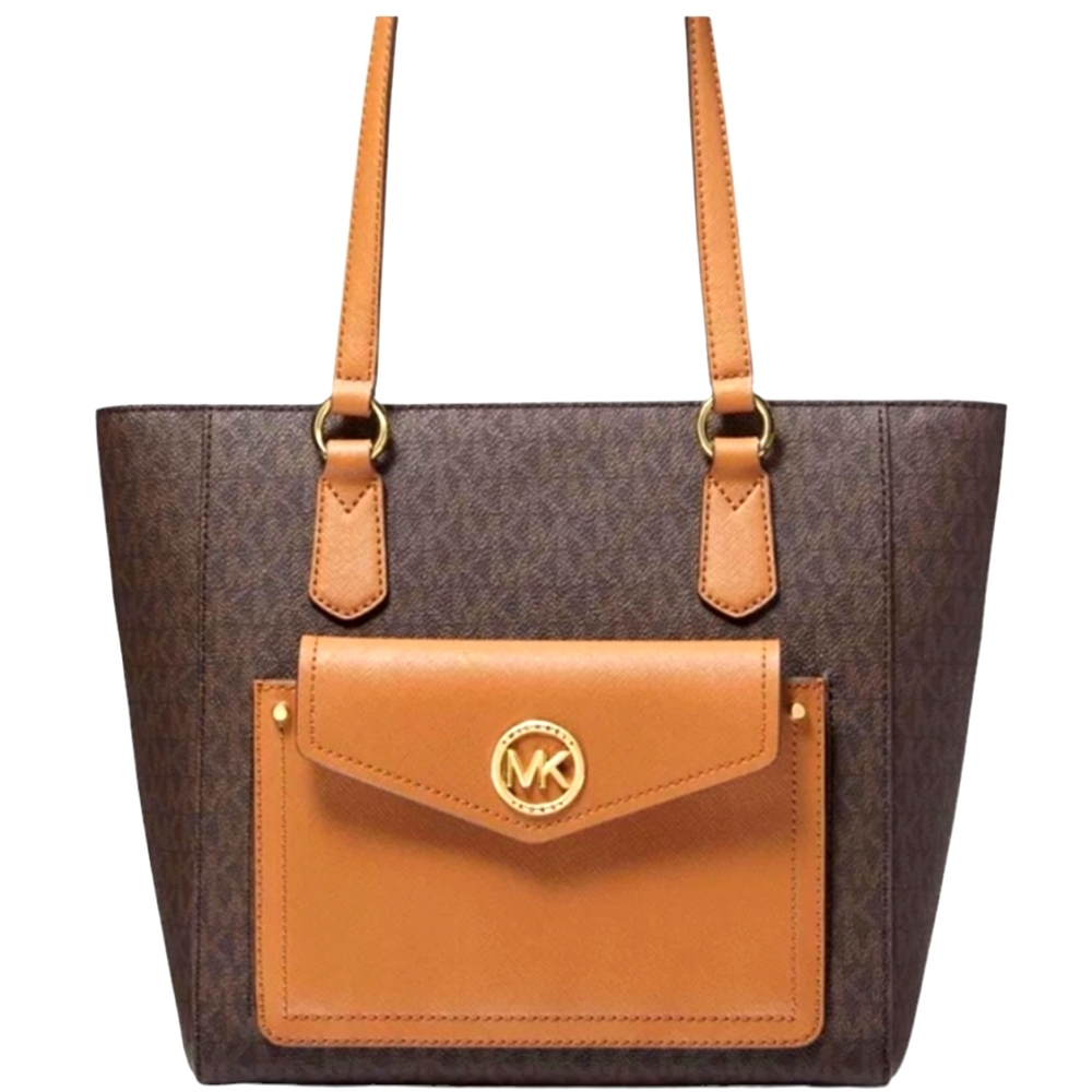 MICHAEL KORS CANVAS LEATHER TOTE LNC